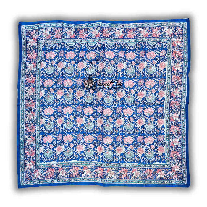 Lotus Dreams Lightweight Floral Cotton Scarf — Sapphire Charm - Sweet Us