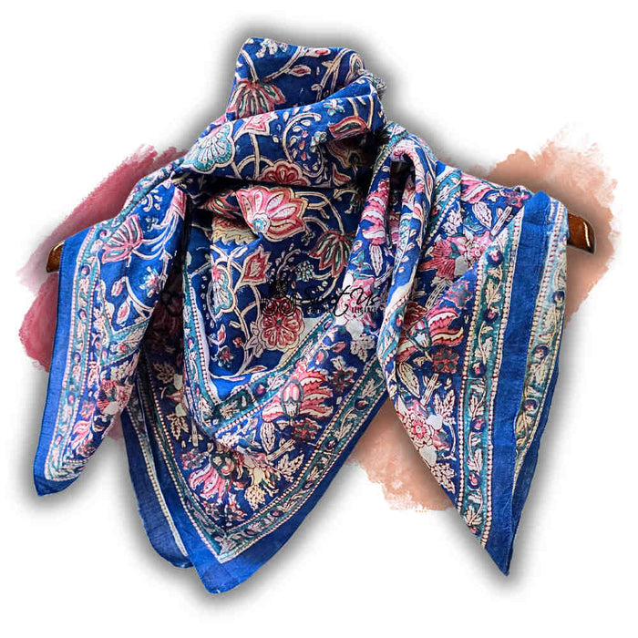 Lotus Dreams Lightweight Floral Cotton Scarf — Sapphire Charm - Sweet Us