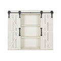 Kate and Laurel Cates 29" White Wood Wall Storage Cabinet with Two Sliding Barn Doors