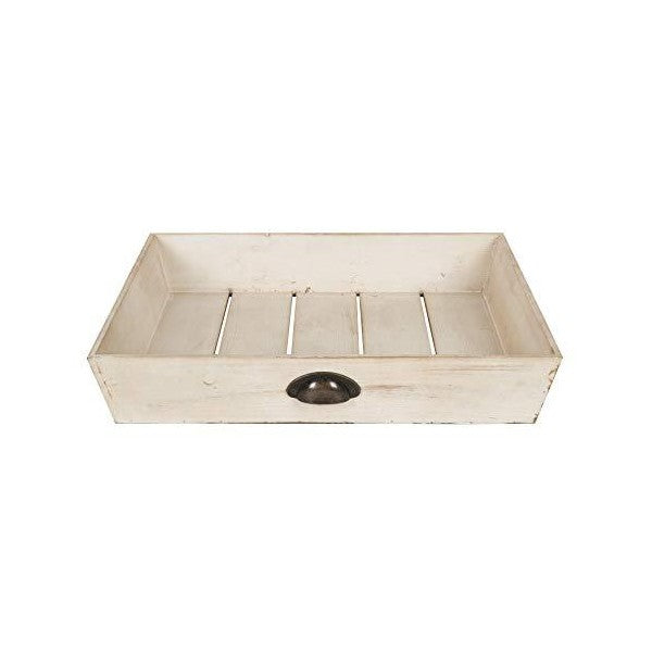 Kate and Laurel Woodmont 20" Antique White Distressed Wood Square Ottoman Tray
