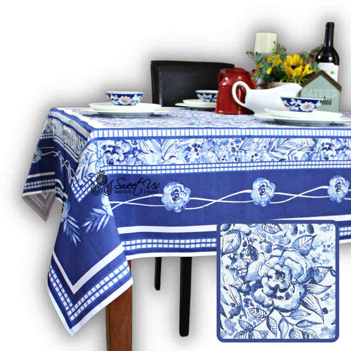La Marseille French Floral Organic Cotton Tablecloth — Provence Sky - Sweet Us