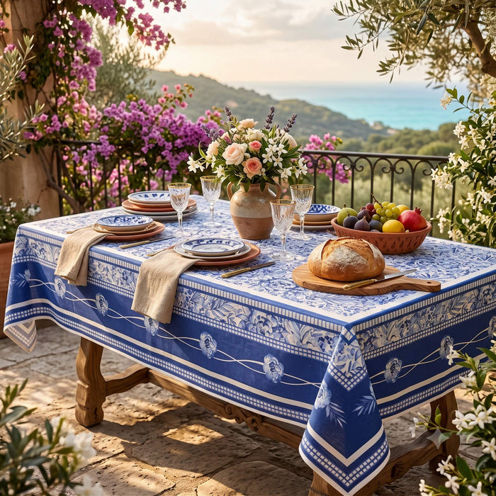 La Marseille French Floral Organic Cotton Tablecloth — Provence Sky - Sweet Us