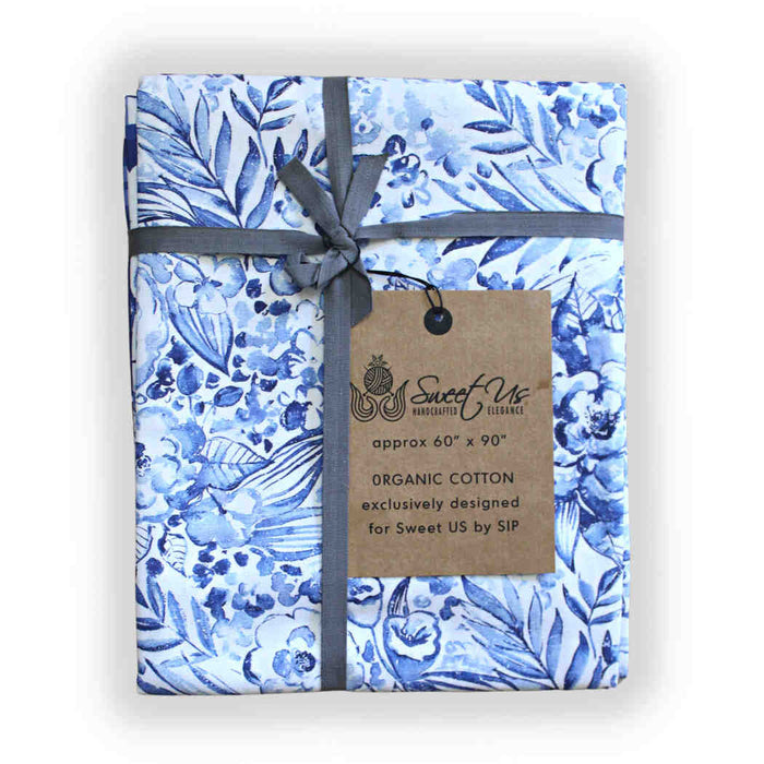 La Marseille French Floral Organic Cotton Tablecloth — Provence Sky - Sweet Us