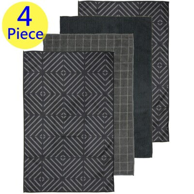 Ladelle Benton Charcoal Microfibre 4pk Kitchen Towels - 43x68cm