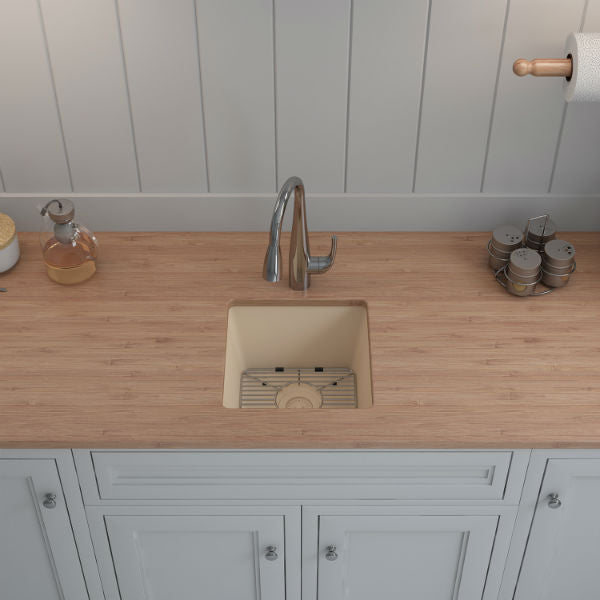 Lexicon Platinum 15" Beige Quartz Single Composite Sink w/ Grid LP-1515 - Annie & Oak