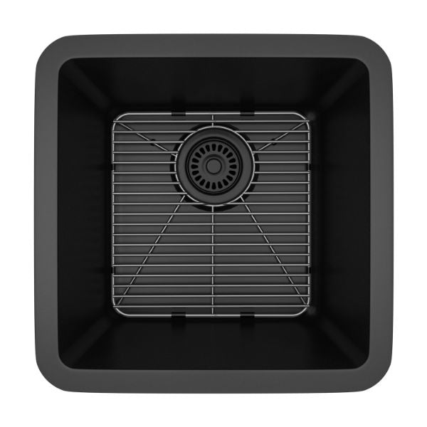 Lexicon Platinum 15" Black Quartz Single Composite Sink w/ Grid LP-1515 - Annie & Oak
