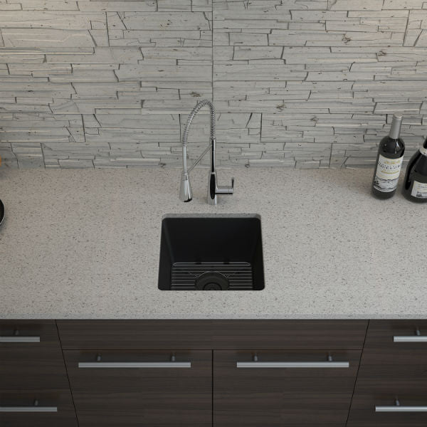 Lexicon Platinum 15" Black Quartz Single Composite Sink w/ Grid LP-1515 - Annie & Oak