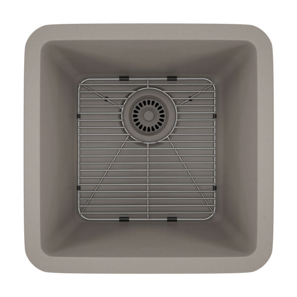 Lexicon Platinum 15" Concrete Quartz Single Composite Sink w/ Grid LP-1515 - Annie & Oak
