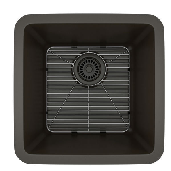 Lexicon Platinum 15" Mocha Quartz Single Composite Sink w/ Grid LP-1515 - Annie & Oak