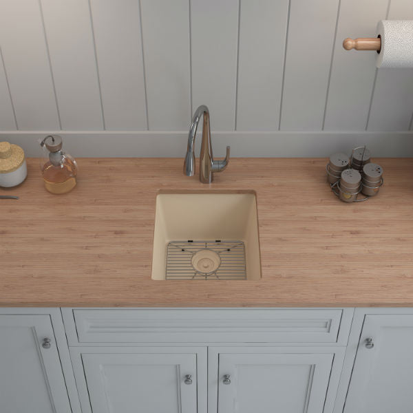 Lexicon Platinum 16" Beige Quartz Single Composite Sink w/ Grid LP-1618 - Annie & Oak