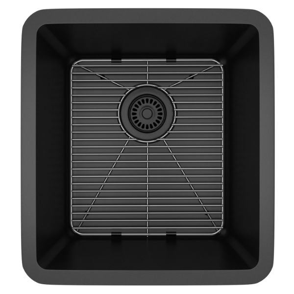 Lexicon Platinum 16" Black Quartz Single Composite Sink w/ Grid LP-1618 - Annie & Oak
