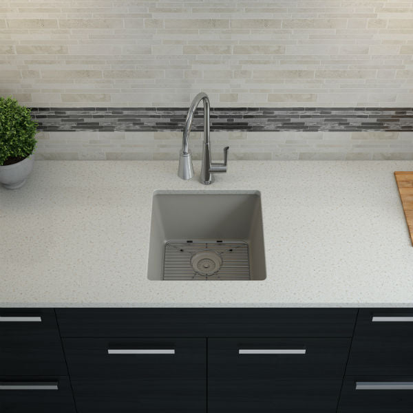 Lexicon Platinum 16" Concrete Quartz Single Composite Sink w/ Grid LP-1618 - Annie & Oak
