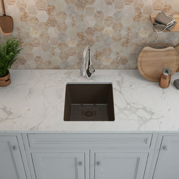 Lexicon Platinum 16" Mocha Quartz Single Composite Sink w/ Grid LP-1618 - Annie & Oak
