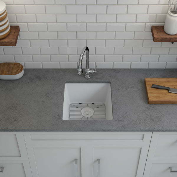 Lexicon Platinum 16" White Quartz Single Composite Sink w/ Grid LP-1618 - Annie & Oak