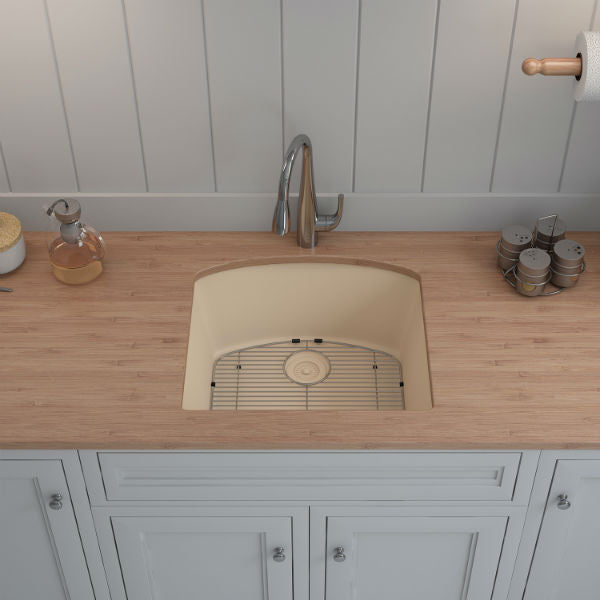 Lexicon Platinum 23" Beige Quartz Single Bowl Composite Sink w/ Grid LP-2321D - Annie & Oak