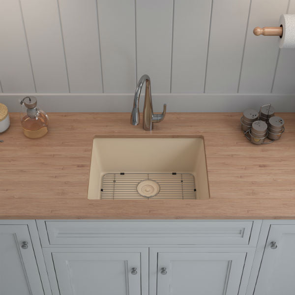 Lexicon Platinum 23" Beige Quartz Single Composite Sink w/ Grid LP-2318 - Annie & Oak
