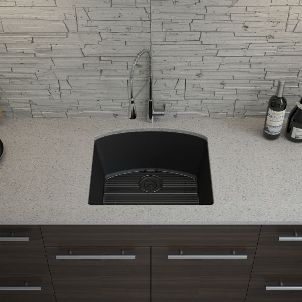 Lexicon Platinum 23" Black Quartz Single Bowl Composite Sink w/ Grid LP-2321D - Annie & Oak