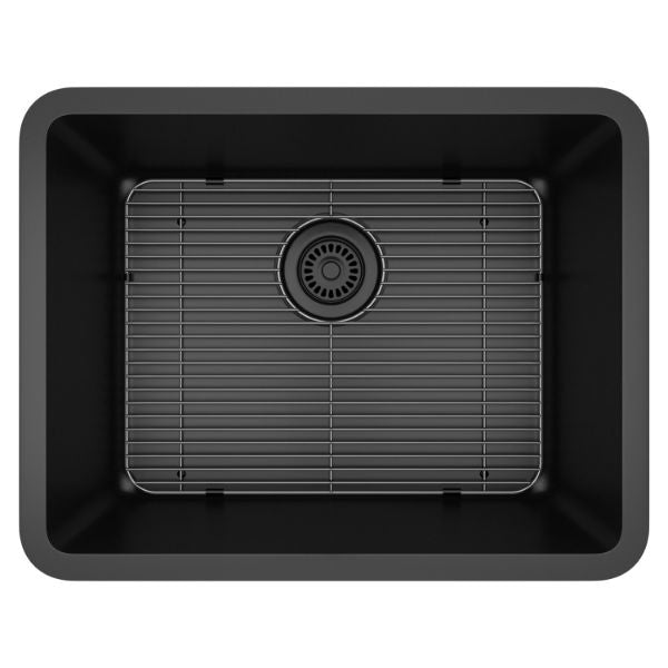 Lexicon Platinum 23" Black Quartz Single Composite Sink w/ Grid LP-2318 - Annie & Oak