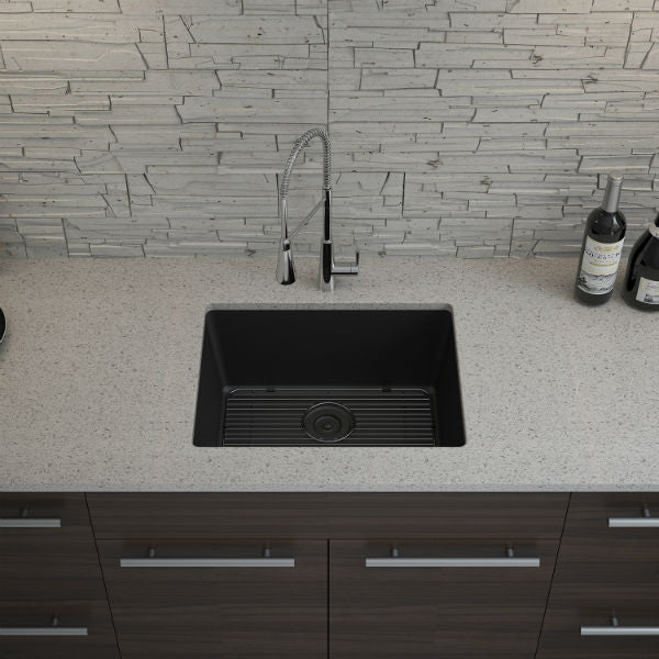 Lexicon Platinum 23" Black Quartz Single Composite Sink w/ Grid LP-2318 - Annie & Oak