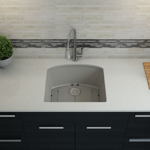 Lexicon Platinum 23" Concrete Quartz Single Bowl Composite Sink w/ Grid LP-2321D - Annie & Oak