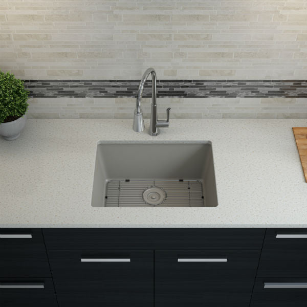 Lexicon Platinum 23" Concrete Quartz Single Composite Sink w/ Grid LP-2318 - Annie & Oak