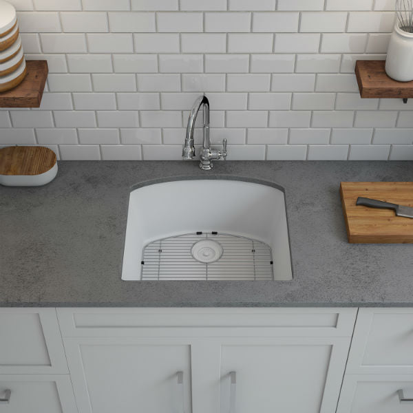 Lexicon Platinum 23" White Quartz Single Bowl Composite Sink w/ Grid LP-2321D - Annie & Oak