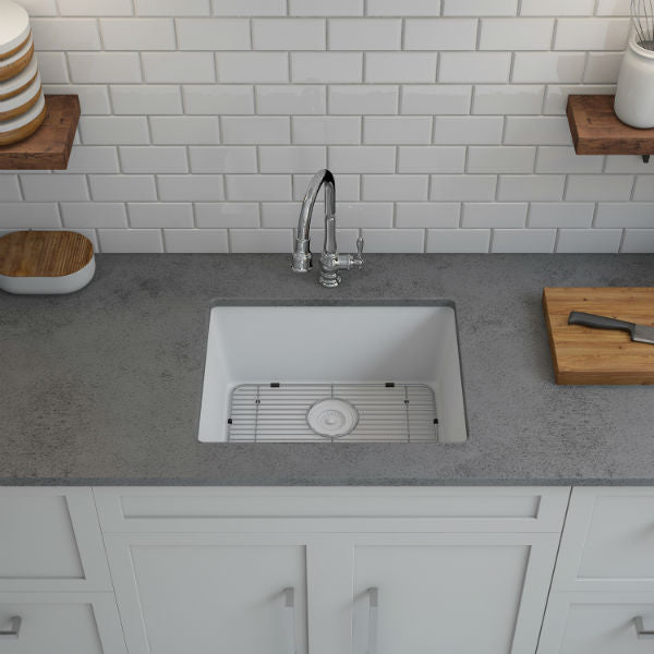 Lexicon Platinum 23" White Quartz Single Composite Sink w/ Grid LP-2318 - Annie & Oak