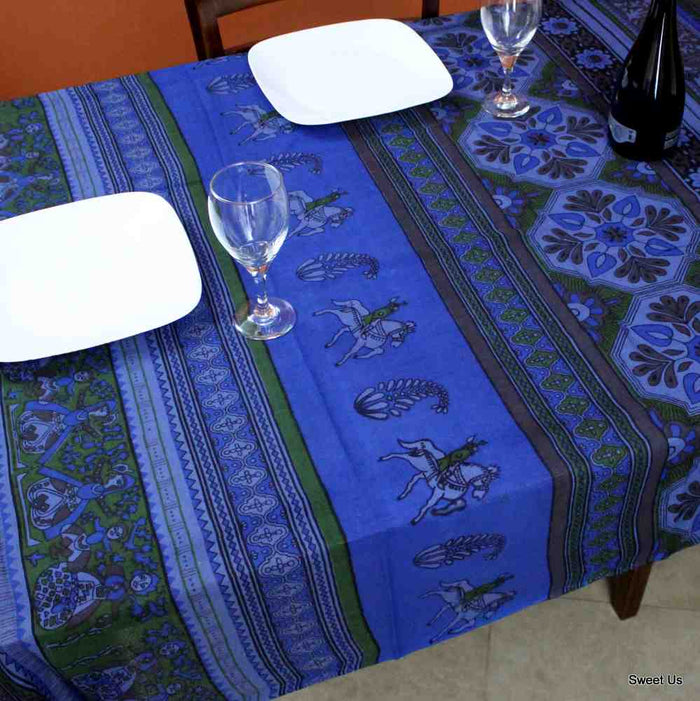 Lightweight Cotton Floral Animal Print Tablecloth Rectangle 70x104 Blue Green - Sweet Us