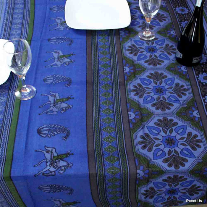 Lightweight Cotton Floral Animal Print Tablecloth Rectangle 70x104 Blue Green - Sweet Us