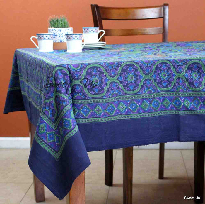 Lightweight Cotton Sunflower Tablecloth Rectangle, Navy Blue - Sweet Us