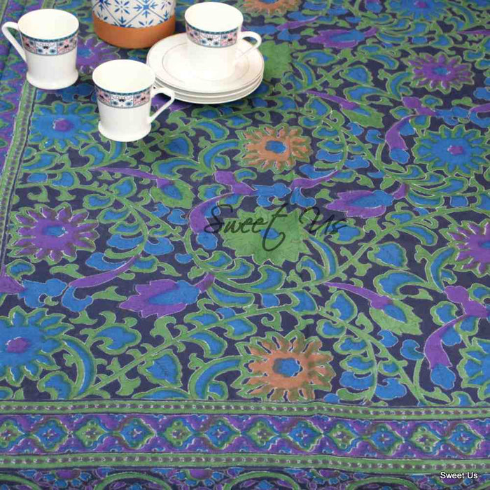 Lightweight Cotton Sunflower Tablecloth Rectangle, Navy Blue - Sweet Us