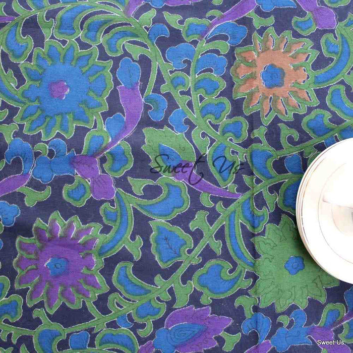Lightweight Cotton Sunflower Tablecloth Rectangle, Navy Blue - Sweet Us