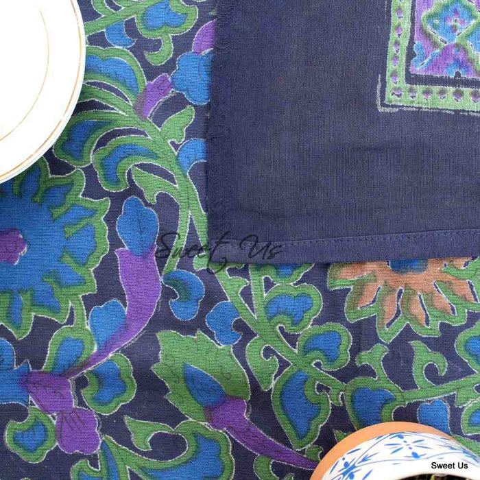 Lightweight Cotton Sunflower Tablecloth Rectangle, Navy Blue - Sweet Us