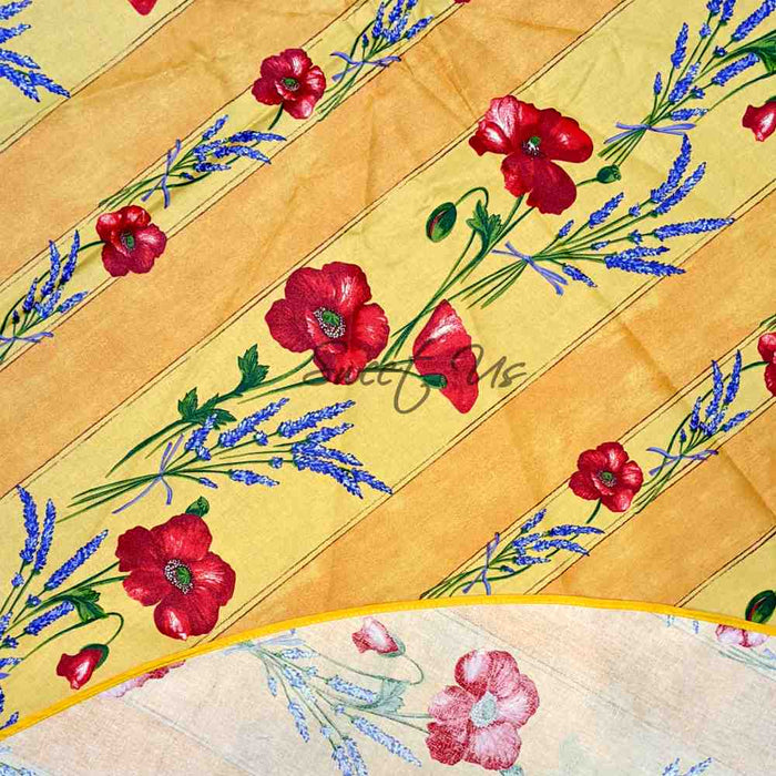 Wipeable Tablecloth Round Spillproof French Acrylic Coated Poppy, Yellow - Sweet Us