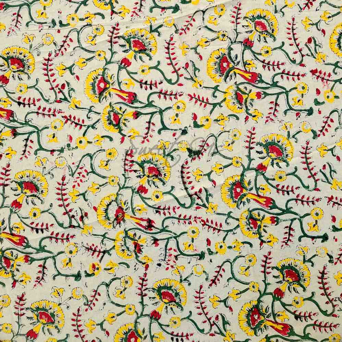Block Print Tablecloth Round, Floral Vine Print in Olive Green Yellow Red - Sweet Us