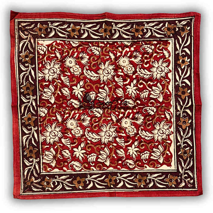 Marigold Radiance Floral Cotton Block Print Set of 4 Napkins, Ruby Terracotta - Sweet Us