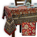 Marigold Radiance Floral Cotton Block Print Tablecloth Rectangle, Ruby Terracotta - Sweet Us