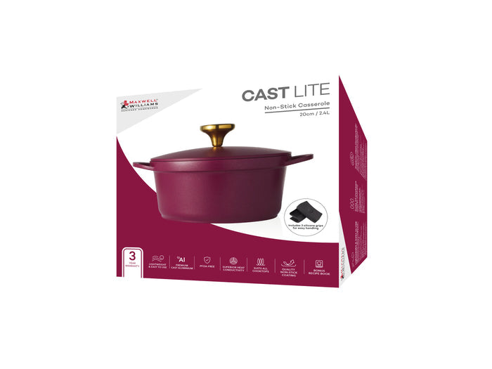 Maxwell & Williams Cast Lite Non-Stick Casserole 20cm / 2.4L Cherry Gift Boxed