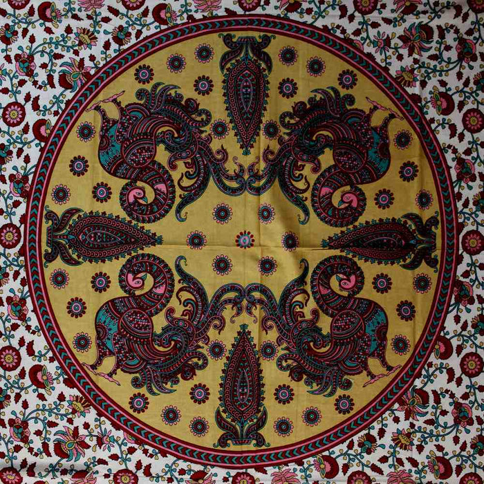 Cotton Peacock Floral Red Tablecloth Rectangle Wall Tapestry Bed sheet Queen - Sweet Us