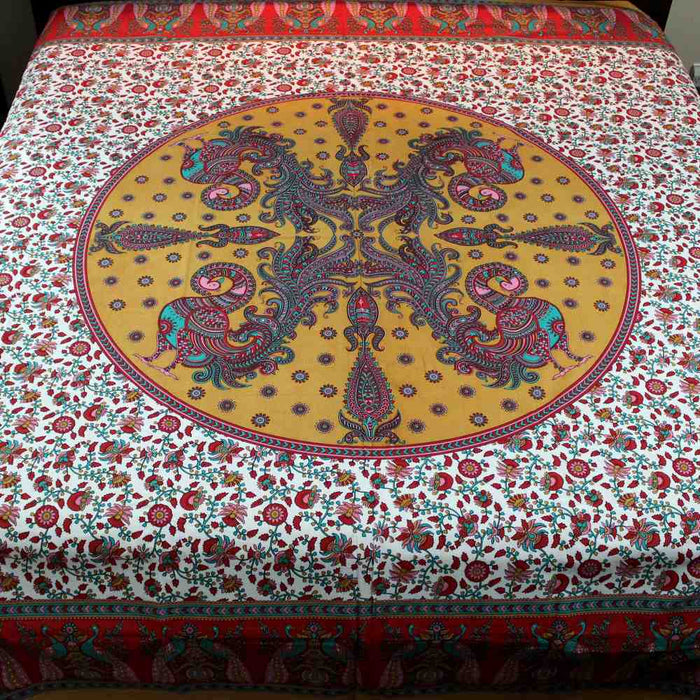 Cotton Peacock Floral Red Tablecloth Rectangle Wall Tapestry Bed sheet Queen - Sweet Us