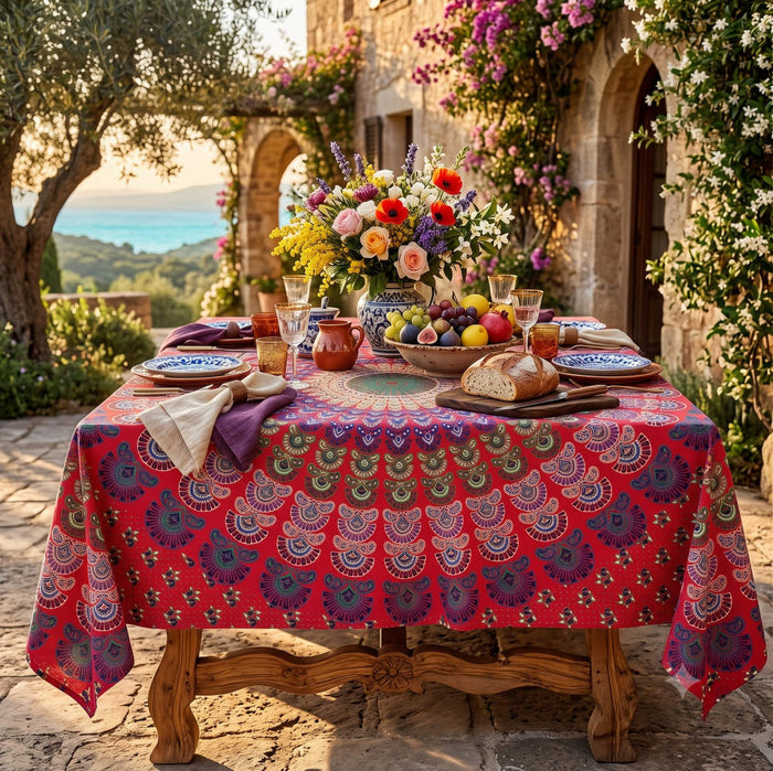 Mayura Peacok Mandala Tablecloth & Bedspread  — Ruby - Sweet Us