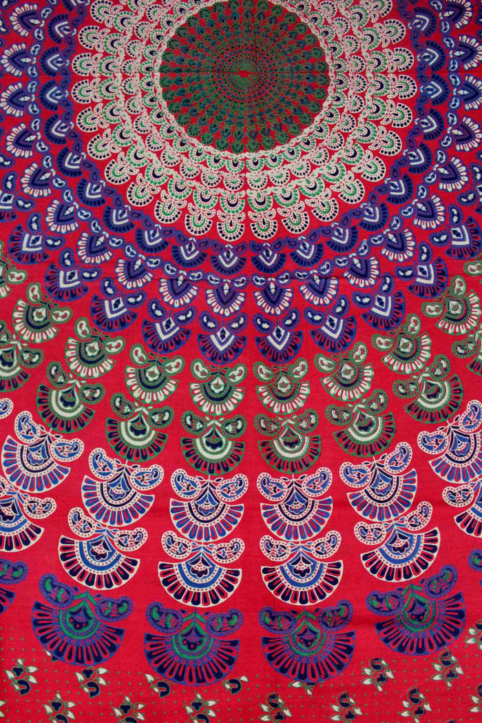 Sanganer Peacock Mandala Cotton Tapestry Tablecloth Bedspread Twin Full - Sweet Us