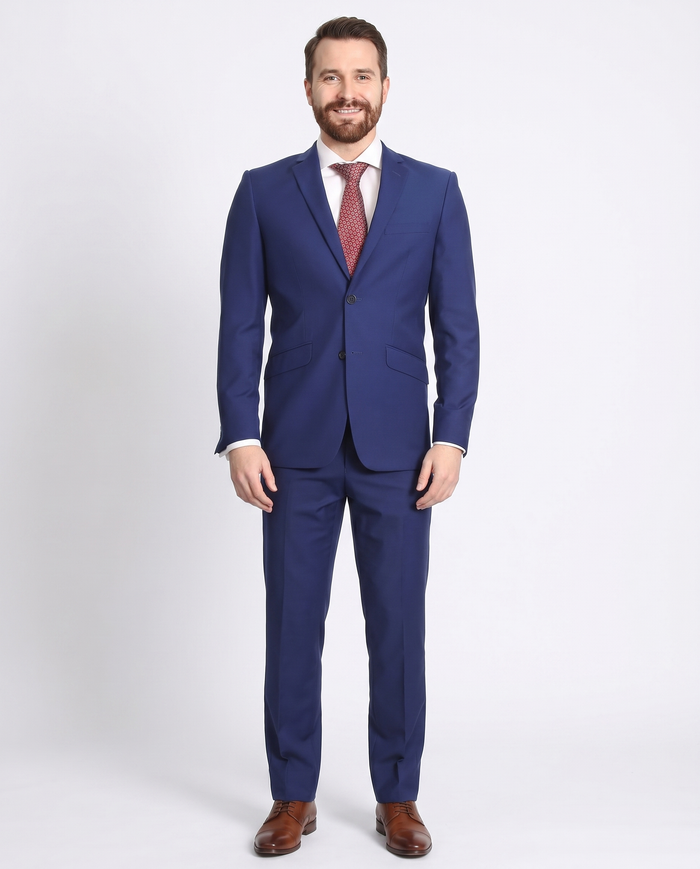 Men's Raphael Slim Fit Solid French Medium Blue Two Button 2 Piece Formal Suit