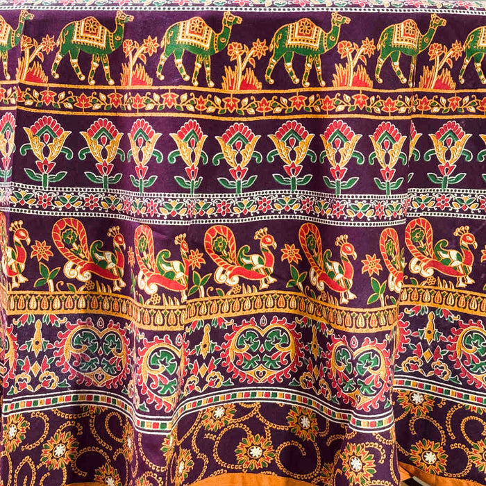 Meridian Mandala Cotton Tablecloth Round — Burgundy Ember - Sweet Us