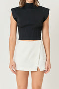 Mock Neck Padded Knit Top