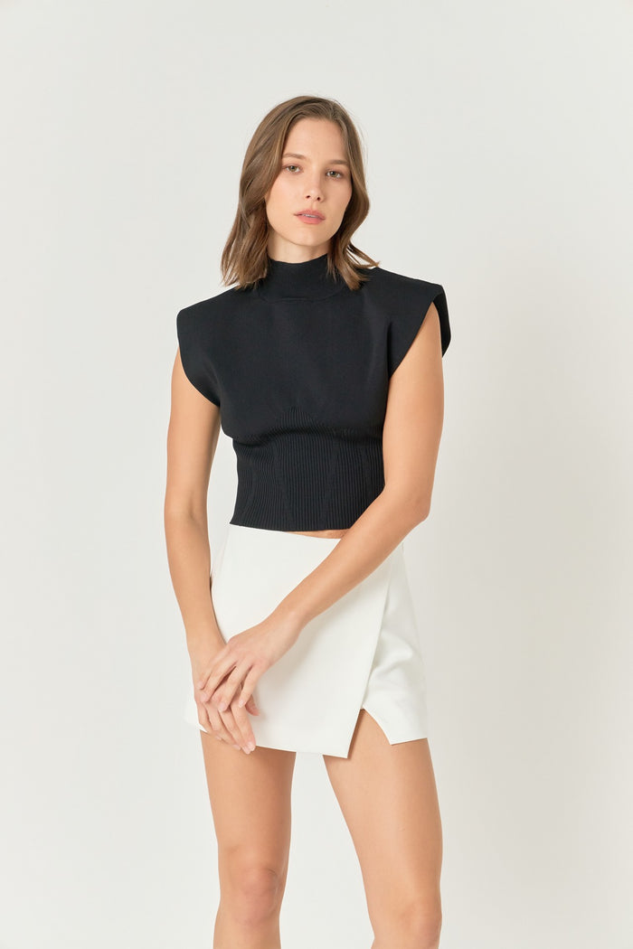 Mock Neck Padded Knit Top