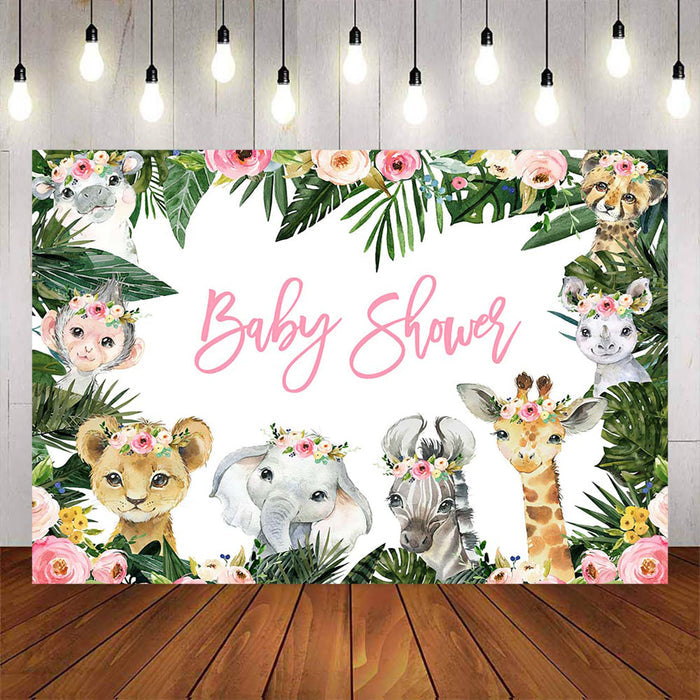 Mocsicka Wild Animals Plam Leaves Girl Baby Shower Backdrops-Mocsicka Party