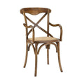 Modway 21" Walnut Gear Rustic Modern Farmhouse Elm Wood Rattan Dining Armchair