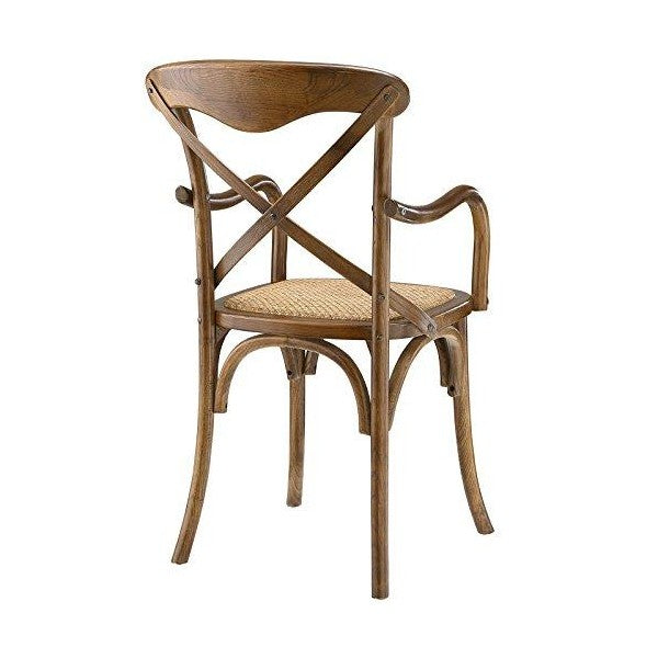 Modway 21" Walnut Gear Rustic Modern Farmhouse Elm Wood Rattan Dining Armchair