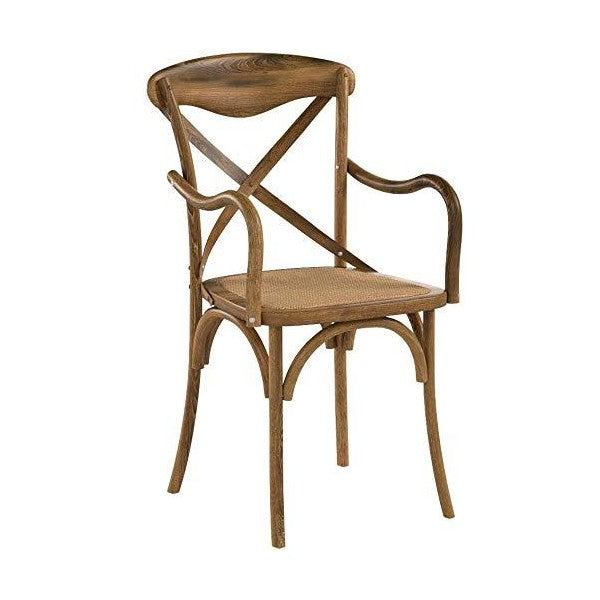 Modway 21" Walnut Gear Rustic Modern Farmhouse Elm Wood Rattan Dining Armchair